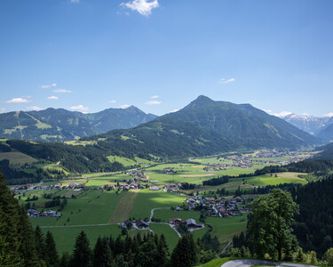 Bird's eye view of the Flachau valley in summer