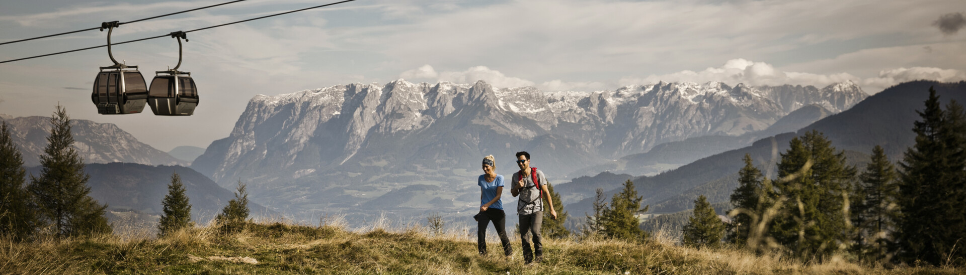 Hiking couple in the Snow Space Salzburg region