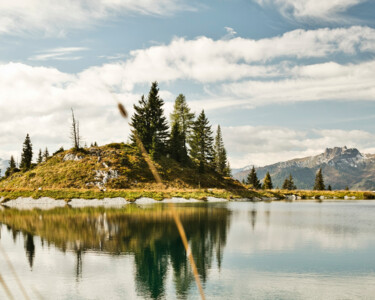 Mountains, Pond & Nature | View of the peaks in Snow Space Salzburg