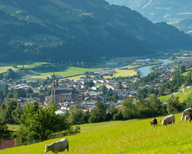 St. Johann Panorama Weide & Stadt